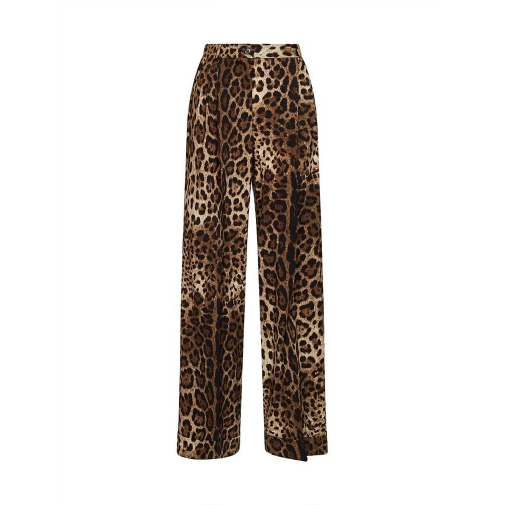 Dolce & Gabbana Women Leo-Print Stretch Wool Wide-Leg Trousers